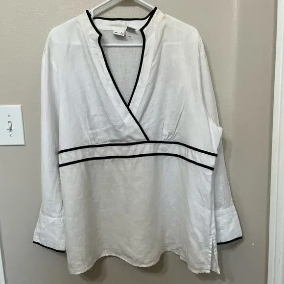 Alexandra Bartlett Women's 100% Linen Tunic Sz 1X White/Black Side Zip hidden - Picture 1 of 6
